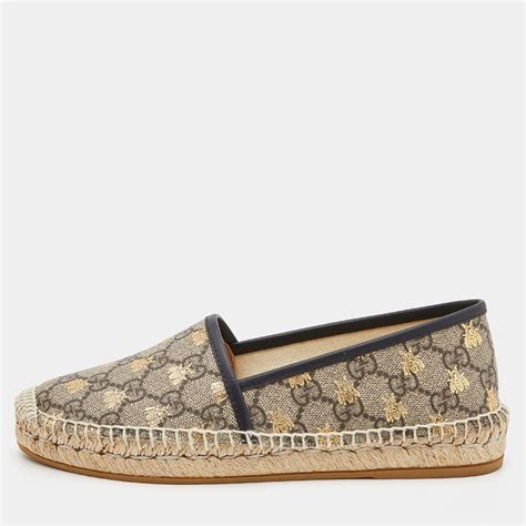 GUCCI GG Supreme Monogram Bees Espadrille Flats 36 Beige 